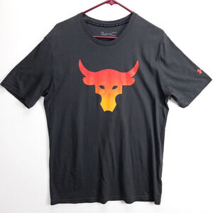 Under Armour Project Rock HeatGear Tee Men’s Large Loose Fit Gray Bull Logo Gym